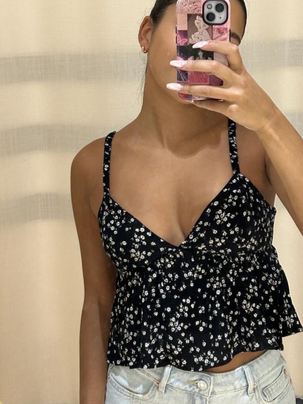 Garage peplum Black Floral Halter top